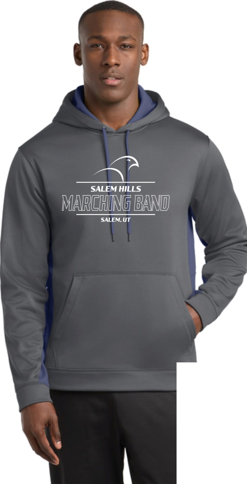 Sport-Tek Sport-Wick Fleece Colorblock Hooded Pullover - Charcoal/Navy / Just Do Band - Image 2