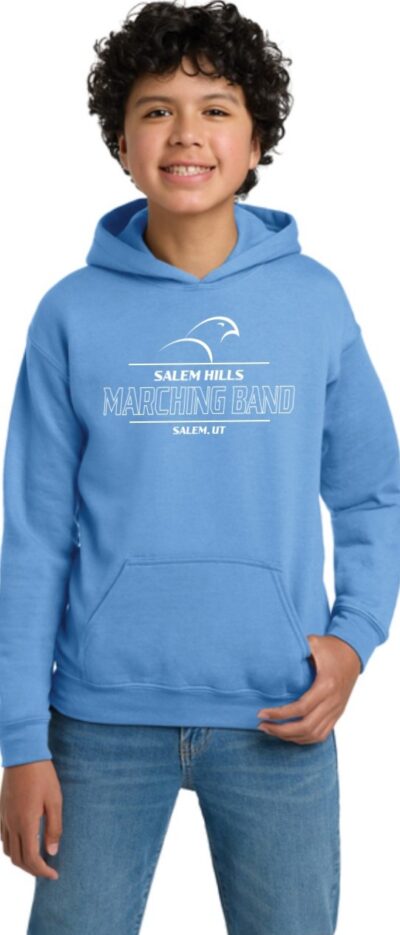 Gildan Youth Heavy Blend Hooded Sweatshirt - Light Blue / Marching Band Logo & SHHS Band Groupie