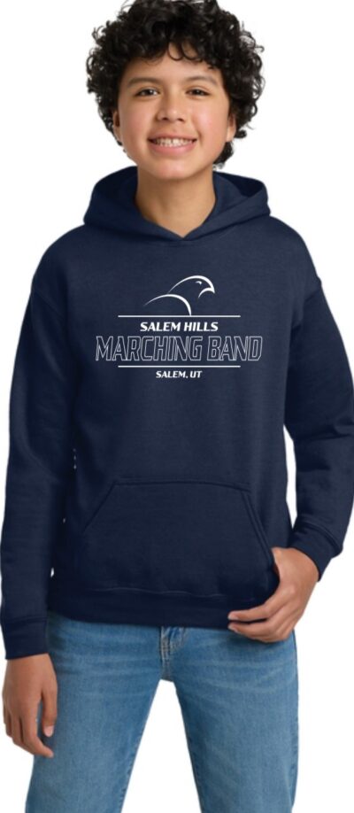 Gildan Youth Heavy Blend Hooded Sweatshirt - Navy / Marching Band Logo & SHHS Band Groupie