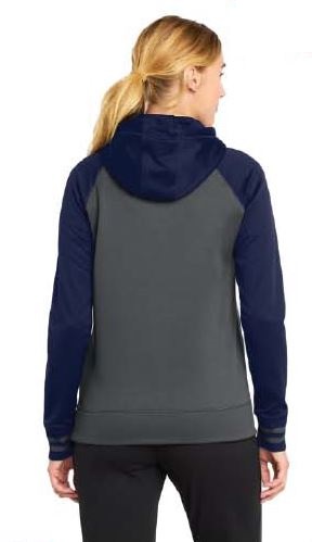 Sport-Tek Women's Sport-Wick Varsity Fleece Full-Zip Hooded Jacket - Grey/Navy / Blank Back