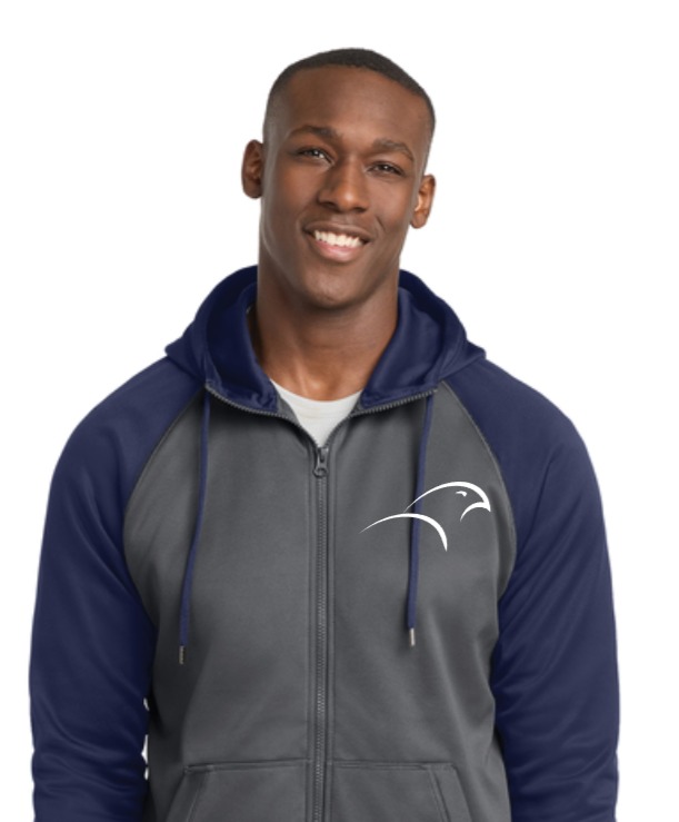 Sport-Tek Sport-Wick Varsity Fleece Full-Zip Hooded Jacket - Grey/Navy / Blank Back - Image 2